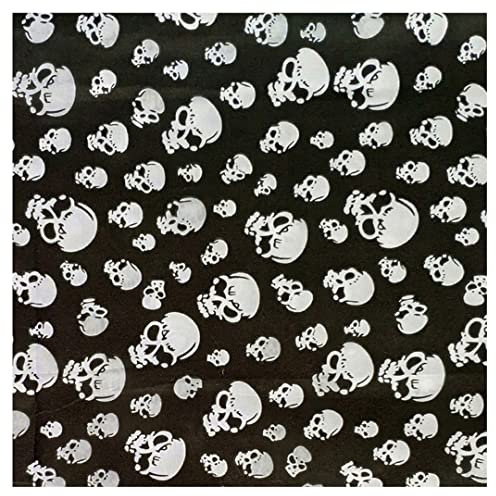 Halloween-Stoffquadrate aus Polyester, bedruckter Stoff, Totenkopf-Muster, Tücher für DIY, Nähen, Kleidung, handgefertigtes Zubehör, schwarzer Totenkopf