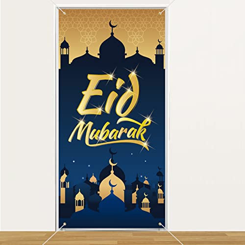 DPKOW Eid Mubarak Banner für Islamische Ramadan Dekoration, Stoff Banner für Ramadan Eid Wand Draußen Dekoration, Ramadan Eid Tür Dekoration, Großes Ramadan Eid Foto Hintergrund Poster, 185 * 90cm