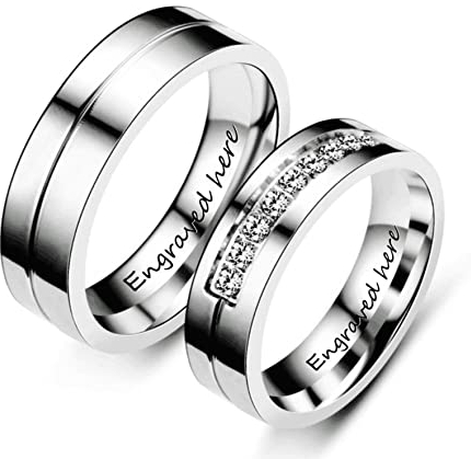 AMDXD Paar Ringe Set, 6MM Partnerringe Für Sie und Ihn mit Zirkonia Pärchen Ring mit Gravur, Silber, Damen 54 (17.2) & Herren 65 (20.7)
