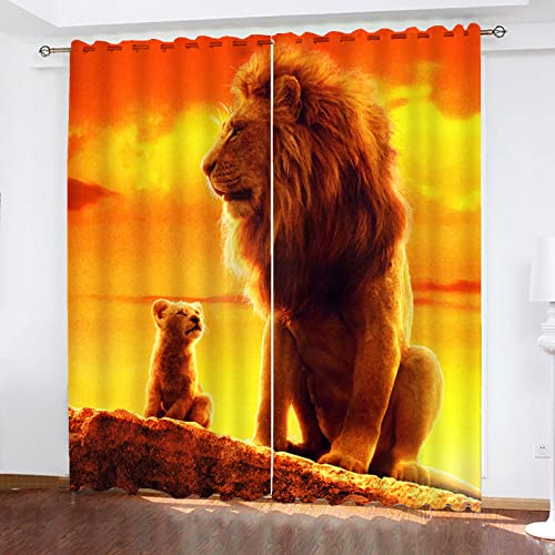 SMNVCKJ Verdunklungsgardinen König Der Löwen Muster Schalldämmend Mit Ösen Polyester Gardinen Wohnzimmer Schlafzimmer Kinderzimmer Küche (14,220 × 215CM)