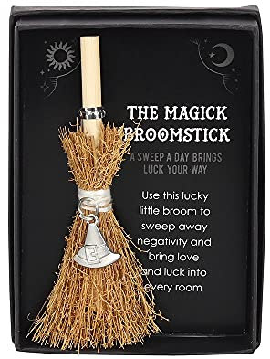 Pacific Giftware Sombrero de bruja mini palo de escoba mágico amuleto de la suerte en caja de regalo de 4.3 pulgadas de alto