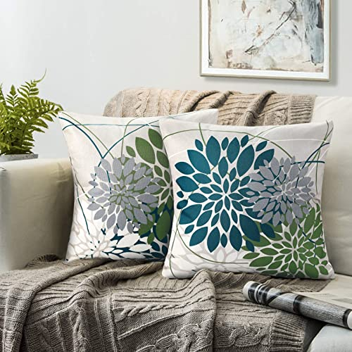 Kissenhülle Blau Green Kissenbezug 40x40 Kissen Bezüge Deko Kissenbezüg Dahlie Herbst Sommer 2er Pack Kissen Grau Outdoor Dekokissen Couchkissen Blume Kissenhüllen Modern Abstrakt Polsterbezüge