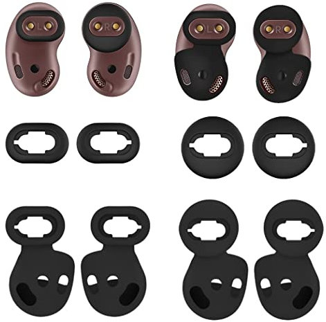 IiEXCEL 4 Pairs Galaxy Buds Live Ear Tips Ear Hooks Kit, Small/Large 2 Size Silicone Anti-Slip Fit in Case Rubber Ear Wings Eartips Compatible with Samsung Galaxy Buds Live - Mystic Black