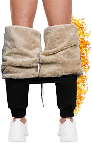 Joligiao Pantaloni della Tuta Caldi con Fodera in Pile Sportivi Uomo Pantaloni da Jogger Invernale Pantalone alla Moda con Coulisse e Tasche,Nero,XL