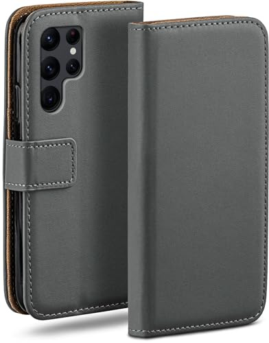 moex für Samsung Galaxy S22 Ultra Hülle mit Kartenfach, Handyhülle klappbar 360 Grad Schutzhülle, PU Leder Handytasche Samsung Galaxy S22 Ultra Klapphülle Flip Case, Dunkelgrau