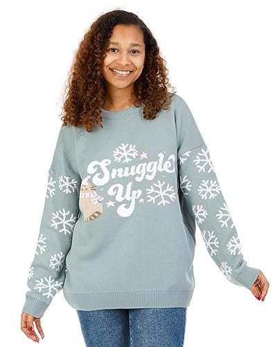 Pusheen Pushen -Weihnachtspullover Damen Ladies Minz gestrickt Weihnachtspullover