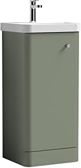 nuie COR802 Core Modern Bathroom Floor Standing 1 Door Vanity Basin Unit with Ceramic Basin, 400mm, Satin Green