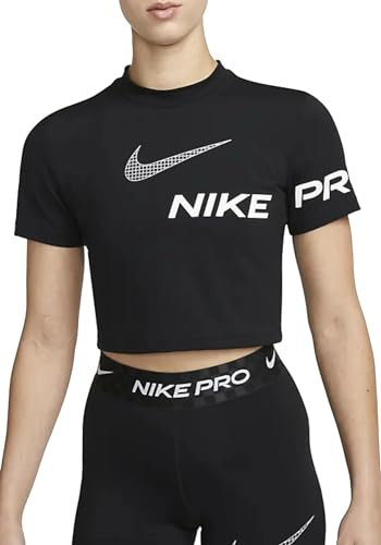 NIKE Women's W NP DF GRX SS Crop TOP T-Shirt, Black/White, S