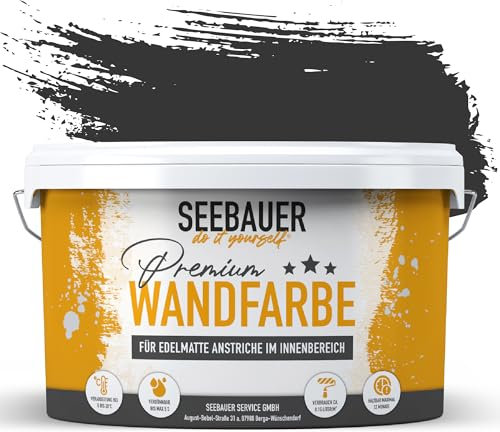 SEEBAUER diy Peinture murale noir pour intérieur (No. 100 Black Pearl 5,0 Litre) Tons noirs à haute opacité