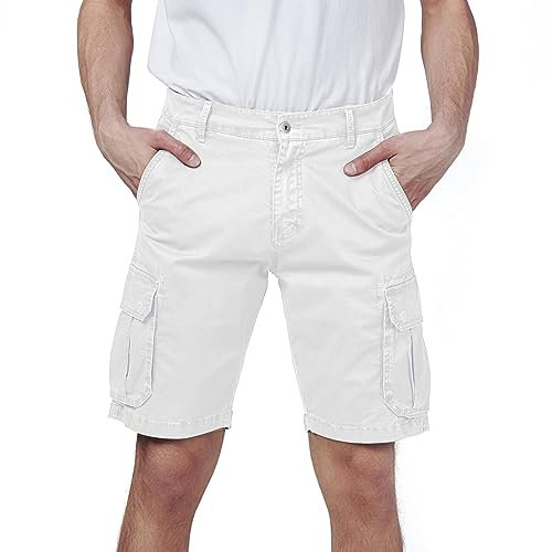 RE&X Jeans Pantaloni Corti Uomo Cargo Slim Fit Casual Denim (White, 44 Corto)