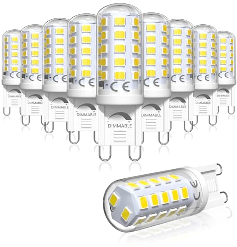 Bonlux LED Lampe G9 Kaltweiss 6000K Dimmbar 4W Ersatz für Halogen Leuchtmittel G9 40W Glühbirne, Kein Flackern, Enegiesparende GU9 Steckbirnen, G 9 Kleine LED Birne, AC 220-240V, 10 Stück
