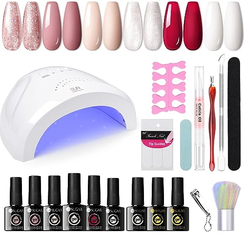 UR SUGAR Kit Ongle Gel UV Complet avec Lampe 48W, 6 Couleurs Nude Blanc Rose Paillettes Kit Vernis Semi Permanent, Vernis à Ongles Lot avec Base et Top Coat Nail Art Cadeau pour Débutant