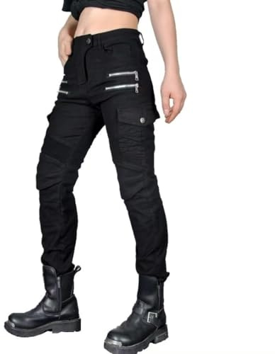 Dam Moto Jeans Motorcykel Byxor för Män (Svart, XL=34W / 32L)