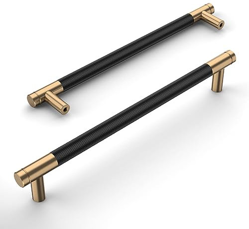 Amerdeco 10 Piezas Tiradores Negros y Dorados para Cocina 192mm, Tiradores para Armarios y Cajones, Tirador de Puerta UK0026