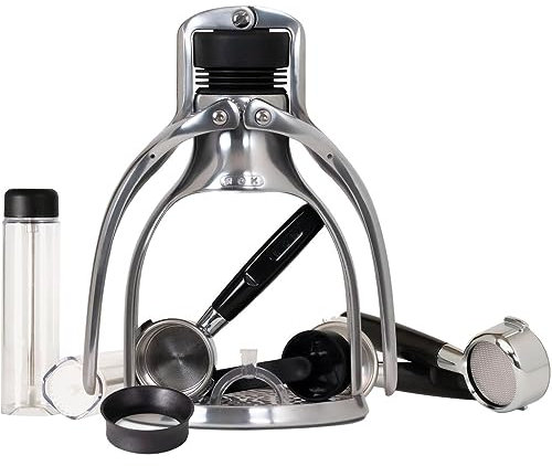 ROK EspressoGC Manuelles Espressokocher-Set – Tragbare handbetriebene Espressomaschine mit Edelstahl-Siebträger, ideal für schnellen Kaffee, Reisen, Camping und Zuhause – Explorer Edition