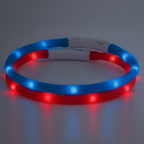 PRECORN 2 Stück LED Silikon Hundehalsband Leuchtend | Rot und Blau | Sicherheits-Halsband Hund | Hunde Leuchthalsband Set aufladbar USB-C | Individuell kürzbar