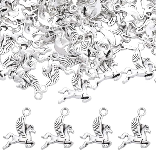 SUNNYCLUE 100 Stück Pegasus Charms Bulk, Silberlegierung, Vintage Pferd, Einhorn Tiercharm für Schmuckherstellung, Frauen DIY Armbänder, Ohrringe, Halsketten