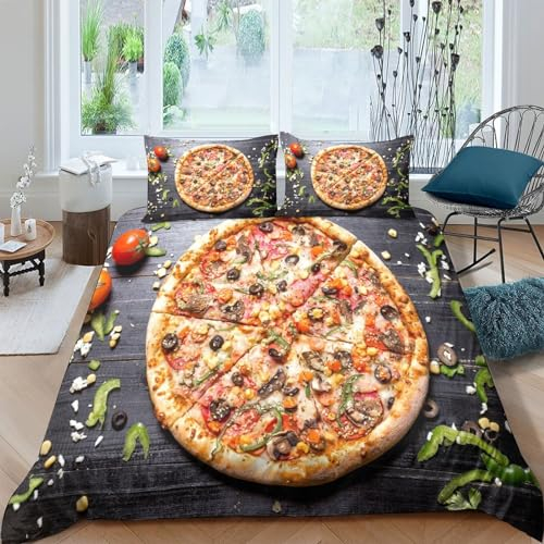 HOTGE Essen Bettwäsche Bettdecken Set Weiche Angenehme Mikrofaser Kinder Erwachsene, 3D Druck Bettbezug Bettwäsche Set Double（200x200cm）