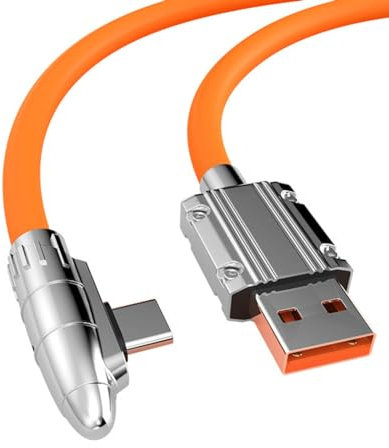 YSJJZRL 6A 120W Codo de 90° Cable USB Tipo C LED Metal Líquido Silicona Carga súper rápida Cable de Datos Tipo C para Samsung S22 S22 + S23, etc. (1M,Naranja)