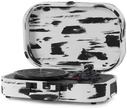 Crosley Discovery Portable Turntable - Bluetooth Record Player, 3-Speed Suitcase Vinyl Player, Home Turntables for Vinyl Records, Built in Speakers & Bluetooth Receiver, AUX Input, Black & White