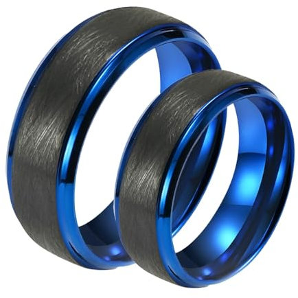 ANAZOZ Wolfram Ringe Paar, Partnerringe mit Gravur Eheringe Blauschwarzer Gebürsteter Ring Breit 8mm Frau 60 + Mann 57