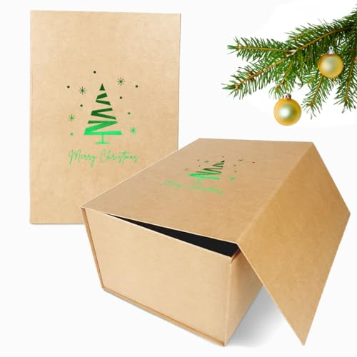 Verpackungswelt Geschenk-Box Weihnachten (1 Stk.) | 31x22x15 cm | Geschenk-Karton mit Deckel & Magnet-Verschluss | Für Weihnachts-Geschenke | Weihnachts-Verpackung mit Weihnachtsbaum-Motiv in Grün