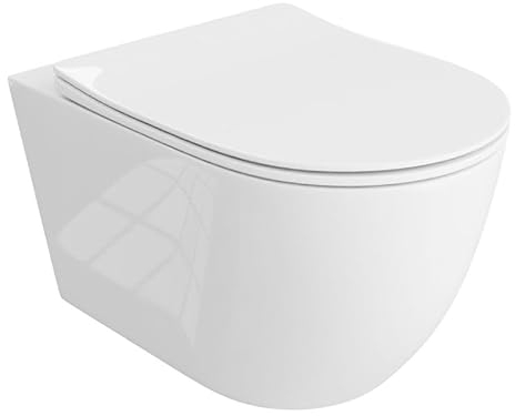 LAVITA Sinto Grande Lunette de WC suspendue avec système d'abaissement automatique et charnières métalliques 365 x 555 x 375 mm Blanc brillant