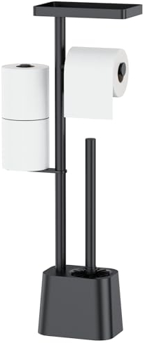 Uamector Klopapierhalter Stehend mit Klobürste - Edelstahl Toilettenpapierhalter Schwarz mit Feuchttücherbox, Klorollenhalter Stehend mit WC Bürste, Multifunktionaler WC Garnitur mit Toilettenbürste