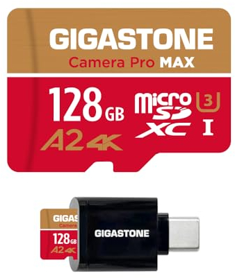 GIGASTONE MLC 10x Alta Durabilidad 128GB MicroSDXC Memory Card 2-Pack and SD Adapter, up to 110/65 MB/s Ideal for 4K Video Recording, Compatible with Dashcam Surveillance Camera, UHS-I U3 V30 Class 10