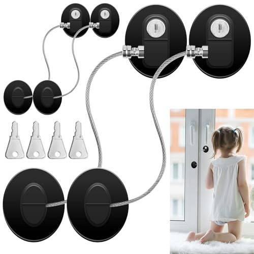 Ysimple 4 Stück Schwarz Fenstersicherung Kinder, Kühlschrank Schloss Ohne Bohren, Kindersicherung Fenster mit Starkem Klebstoff, Balkontür Sicherung mit Schlüssel für Kühlschrank Tür Schränke Fenster