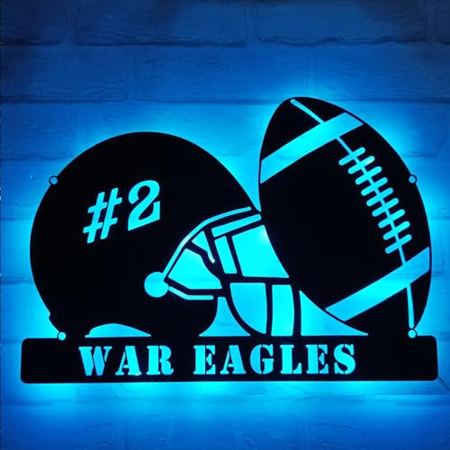 Benutzerdefinierter American Football Helm, Metall Wandkunst, LED Licht – Personalisiertes Spieler Namensschild, Heimdekoration – Ideal Als Heimdekoration Und Geschenk Für Jungen