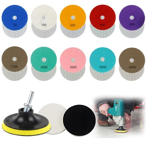 Erzekrim 14 PCS Diamant Nass mit M14 Polierscheiben Diamant Polierpads Diamond Polishing Set Gummi-Stützteller + 2 Wollfilz 100mm Schleifpads 50-8000 für Granit Beton Fliesen Stein Schleifen