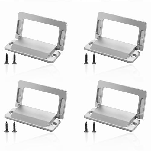 LELE LIFE 4Pcs Flush Ring Pull Cabinet Handles, Hidden Recessed Foldable Drawer Pulls, Zinc Alloy Low Profile Furniture Door Pulls for Cupboard Wardrobe,Nickel