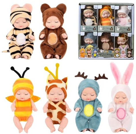 GGesii 6 Stück Baby Mini Puppen, Mini Puppenspielzeug Newborn Reborn Baby, 3,5 Zoll Puppe und Kleidung Set, Mini Reborn Puppen, für Kinder ab 3 Jahren