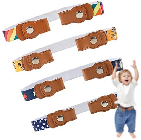 Homefantasy 4 Stück Kindergürtel Ohne Schnalle,Elastischer l Kinder,Verstellbare Stretch Gürtel,Unsichtbarer Gürtel Stretch,für 3-12 Jahre Jungen Mädchen,für Jeans,Hosen,Kleid