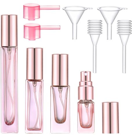 Yikimyfo Perfume Atomizer Bottle Refillable, 4 Pcs(3ml+5ml+9ml+10ml) Travel Size Glass Perfume Bottle Fine Mist Empty Perfume Spray Bottles Cologne Bottle Mini Perfume Refillable Bottle