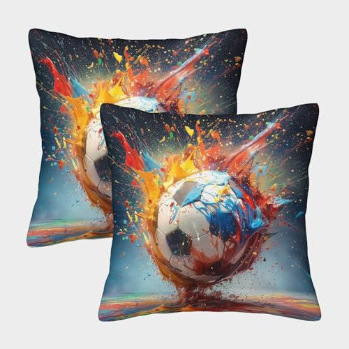 BARDYS Fußball dekokissen 2er Set Kissenhülle Kuschelkissen für Sofa Schlafzimmer Gartenbett 45x45cm