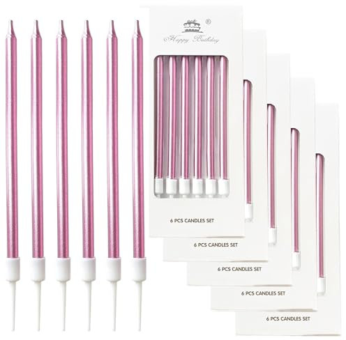 36 Pezzi Candele Compleanno, Candeline Compleanno Lunghe con Supporto, Per Anniversario, Decorazioni Torta Compleanno, Baby Shower, Festa Delle Ragazze (Oro rosa)