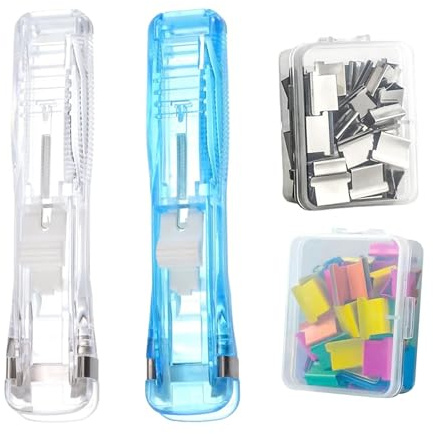 RUIENGCOMM 102Pcs Clam Clip Dispensers with 100 Stainless Steel Metal Refill Clips Multifunctional Lightweight Practical Handheld Paper Clam Clip Dispenser Suitable for Office Home School Supplies