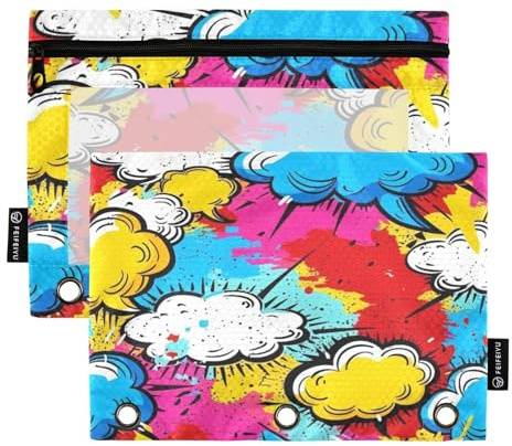 Mnsruu Bubble Cloud Federmäppchen mit 3 Ringen, mit Reißverschluss, transparentes Fenster, Schreibwarentasche zur Aufbewahrung von Schul- und Bürobedarf, 2 Stück, mehrfarbig, Einheitsgröße,