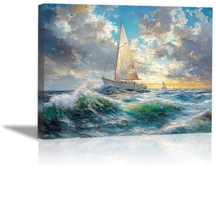 SHYAMIC Poster Strand und Meer Natur, Schiff segelt auf dem Meer Wandposter Kunstdruck Wandbild Wandbilder Wand Bild auf Poster Wohnzimmer Schlafzimmer Küche - 60x90cm Gerahmt