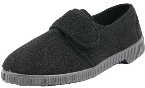 JOMIX Charentaises Homme avec Scratch Chaussons Diabétiques Homme Chaussons Homme en Feutre Pantoufles Orthopediques Hiver Confortable ITU1415 (Noir, 43)
