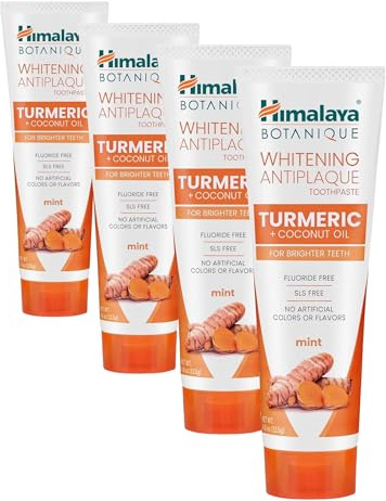 Himalaya Whitening Antiplaque Toothpaste with Turmeric + Coconut Oil for Brighter Teeth, 4 oz, (4 oz) (Packung mit 4)