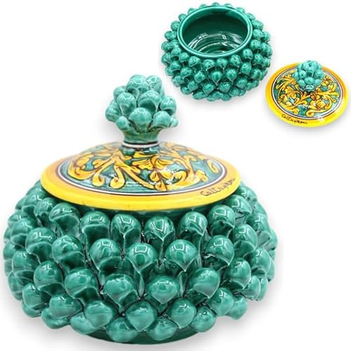 Biscottiera o Portagioie Pigna siciliana, Ceramica Caltagirone Ø 18 cm ca. (1Unità) Vari Decori MD2 - Decoro 3
