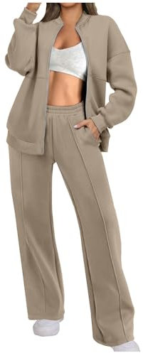 Generico Tuta Donna Sportiva Completa Invernale Pantaloni Tuta Curvy Larghi Felpa Giacca Donne in Pile con Zip Pantalone Completo Cotone Sportivi Tute Felpata Palestra Jogging Tracksuit Fitness
