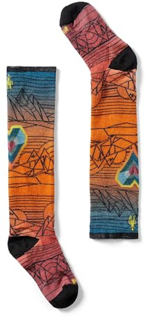 Smartwool Unisex Junior Ski Zero Cushion Geo Peaks Print Over The Calf Socks (Little Kid/Big Kid) Orange Rust X-Large