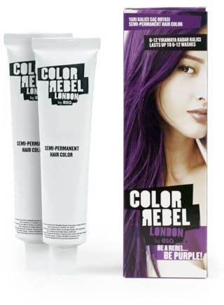 Color Rebel London, Semi-Permanente Haarfarbe Purple, Vegan, Parabenfrei, Ohne Ammoniak, bis zu 12 Haarwäschen