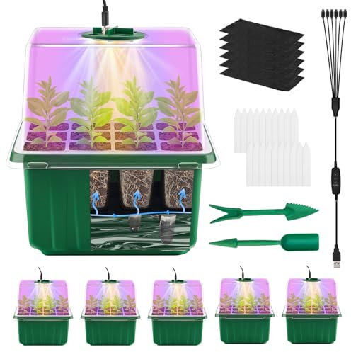 DOUUCO Lot de 6 mini serres d'intérieur à arrosage automatique 72 cellules, avec contrôleur de minuterie, luminosité réglable avec couvercle surélevé pour la croissance des plantes