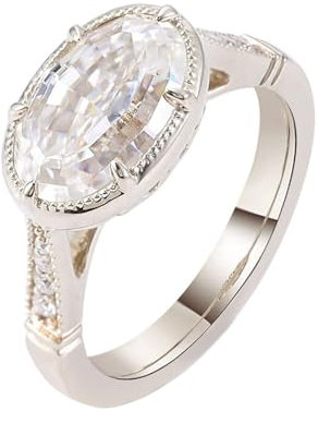 AMDXD Echt Gold 9 Karat 375 Weißgold Eheringe, Klassiker Antragsring mit 3ct Moissanit Oval, Hochzeitsring 9K Gold, Gr.57 (18.1)