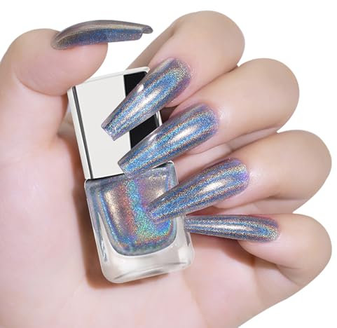 Blue Glitter Nail Polish - Quick Dry Shimmer Nail Varnish - Long Lasting, No UV Gel Polish for Women Girls DIY Nail Art and Manicure